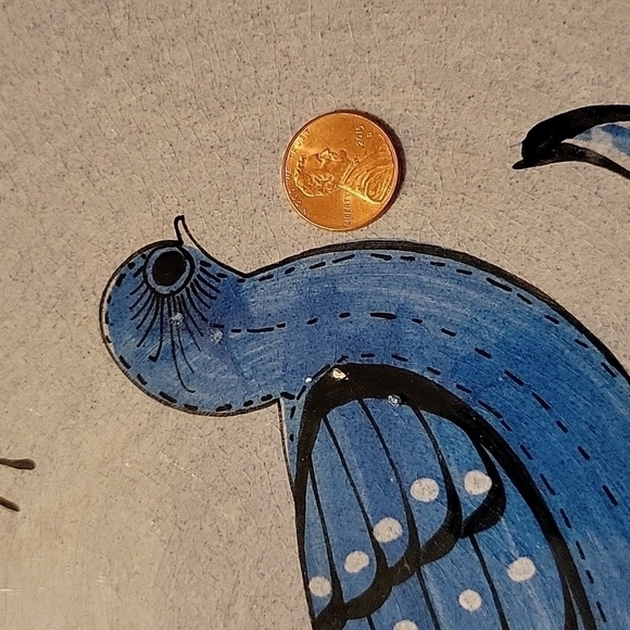 Vtg, Tonala Mexican Folk Art, Large Serving Plate, Bird, Blue, Artist Signed - Picture 6 of 12